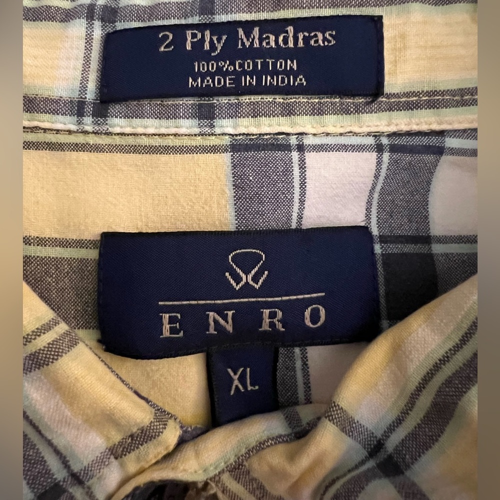 Enro Yellow Plaid Short Sleeve Button Down Shirt Size XL - Picture 3 of 4